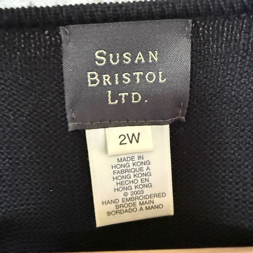 Susan Bristol Sweater Womens 2W Black Hand Embroidered Beaded Wool Blend - Picture 3 of 8